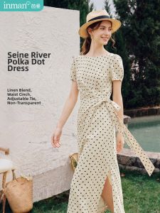 INMAN | Dots Self-Tie Waist Slimming French Vintage Off-Shoulder Dress