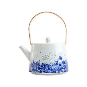 mornenjoy | Fine Porcelain Blue and White Carved Handle Tea Set