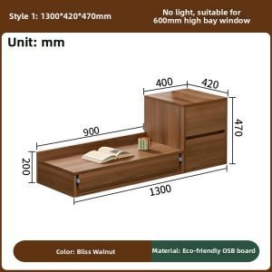 HANYUAN | Retro Style Expandable Bay Window Desk Storage Cabinet