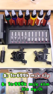 Combo bộ va li 2 máy xăm kèm 7 mầu mực xăm mẫu D1