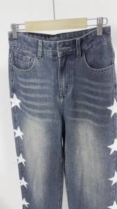 Pola cetakan bintang celana sobek wanita celana jeans panjang wanita celana kulot jeans wanita celana baggy jeans gaya korea high waist pria dan wanita