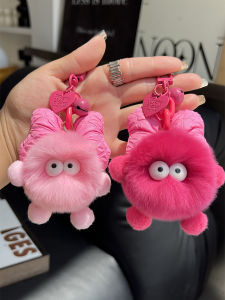 Adorable Real Rabbit Fur Mini Ball Pendant Car Keychain Cute Plush Doll Bag Charm Accessory Popular Serif Cute Design