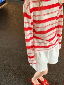 YUEZHONGWEI | Áo Thun Hè Màu Sọc Vintage Ngọt Ngào Đáng Yêu