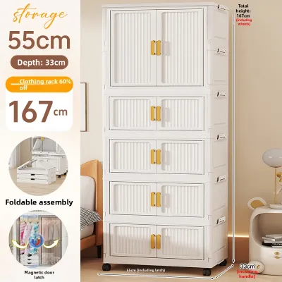 Foldable Easy-to-Install Large Capacity Childrens Storage Cabinet 2 Doors with Wheels