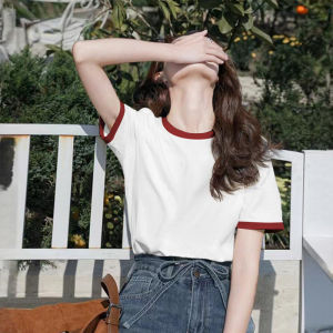 Áo Thun Tay Ngắn Màu Xanh Lam Phong Cách Hàn Quốc Cho Nữ Mùa Hè Rộng Rãi Thiết Kế Giảm Tuổi Áo Thun Sọc Áo Thun Cotton