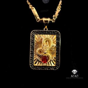 M1669 Mặt và Dây chuyền nam JOJO thiết kế hình RỒNG ngọc đỏ cao cấp sang trọng