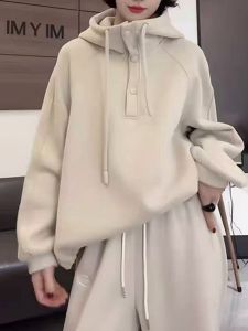 Thickened Hoodie Womens Autumn Loose Outerwear 2025 New plus Size Casual Long Sleeve Top Korean Style Commute Pure Color
