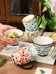 Chinese Ceramic Glazed under Color Bowl Set Dinnerware Anti-Scald Rice Soup Bowl Cup Spoon Plate Combination Home Use
