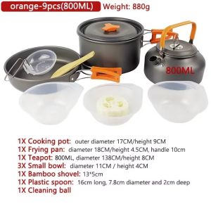 Camping Cookware Kit Outdoor Cooking Set Aluminum Equipment Outdoor Pot Travel Tableware Kitchen Hiking Picnic BBQ