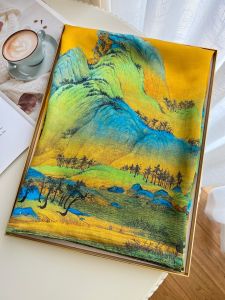 Miaoya Silk Square Scarf 100%  Silk Large Size Sun Protection Spring Summer Autumn Fashionable Chinese Landscape Pattern