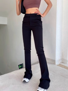 Liviahome กางเกงขายาวทรงขาบานเอวสูงสีดำ สไตล์สตรีท อเมริกัน กางเกงขายาวลำลองสำหรับผู้หญิง กางเกงขายาวทรงขาบานสุดเทรนด์