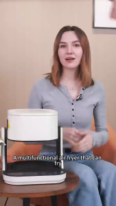 หม้อทอดไร้น้ำมัน 2 in 1 สามารถใช้เป็นหม้อไฟฟ้าได้ หม้ออบลมร้อน ไร้น้ำมัน อเนกประสงค์ 5L Airfryer หน้าต่างโปรงใส