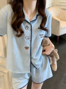 Retro Contrast Color Cartoon Dog Womens Sleepwear Set