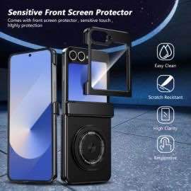 Samsung z flip 5 z flip 6 full coverage phone case aluminium alloy plate phone casing with iring stand zflip5 zflip6