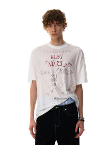 MRNEARLY American Casual Hand-drawn Snake Graffiti Print Short-sleeved Mens T-shirt Summer Street Breathable Couple Tops