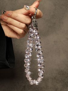 Luxurious Crystal Bead Handheld Chain Bag Charm Key Holder Phone Case Accessory with Clip Elegant Short Lanyard for Luxury Lovers