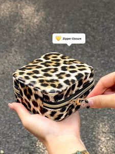 Portable Retro Leopard Print Jewelry Box High End Miniature Precise Storage Box for Earrings And Rings Divided Compartment