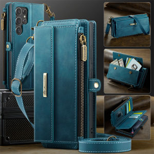 Crossbody Zipper Leather Multicolor Card Wallet Bag Phone Case For Samsung Galaxy S25 Ultra S24 Ultra S23 Ultra S22 Ultra S21 Ultra S20 Ultra Flip Cover Casing