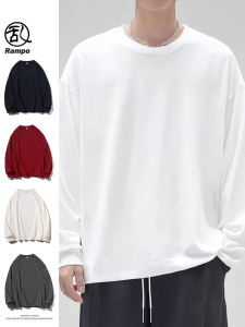 American Style Heavyweight Long Sleeve T-Shirt Mens Winter Solid White Base Shirt round Neck Sweatshirt Youth Fashion Cotton
