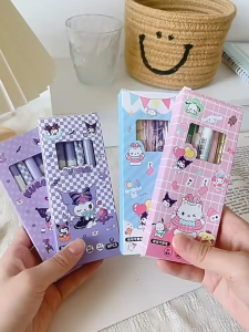 6pcs Sanrio Kuromi Erasable Gel Pen Cute Ballpen With Eraser Black Gel Pen magic ink Pen School