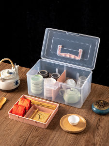 Portable Tea Set Storage Box Outdoor Travel Dustproof Plastic Divided Organizer Box Carry-On Tea Utensils Storage Solution