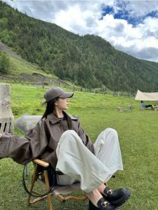 Brown Leather Jacket Womens Coat 2025 Autumn New Style Commute Loose Fit Water Washed PU Long Sleeve Zipper Closure