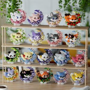 Flower under the moon cartoon animal fox panda three-flower cat building blocks fun and interesting ornaments boys and girls gifts