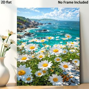 40x50cm Paint By Numbers Handpainted Canvas Painting Seaside Daisy Landscape Painting By Numbers for Adults Home Decor