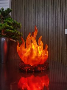 Red Simulation Flame Lamp Home Decorative Ornaments Moving Gift Abstract Shape Chinese Style Glass Steel Sculpture Lighting