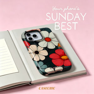 Potdemiel | Dark Neon Wildflower For 2 in 1 Flower Case For iPhone 17 16 15 14 13 Pro Max Luxury Phone Cover CaseChic