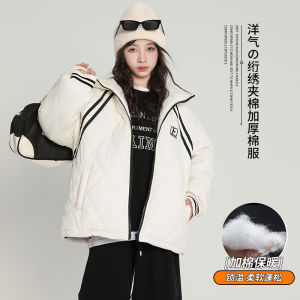 Trendy Thickened Cotton Jacket for Girls Big Kids Winter Warm Windproof Lightweight Zipper Closure Hat Included Cotton Padded