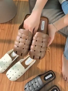 2025 New! Women's Rubber Flat Mules - Slip-Ons with Weave Pattern Straps Comfortable & Lightweight +1 Up Size Option WT612