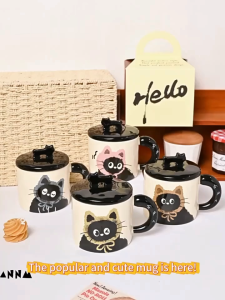 Tumbler cute ceramic mug pertukaran hadiah piala kopi dengan tudung cute mug cawan cute kanak-kanak mug cat mug hadiah hadiah valenti