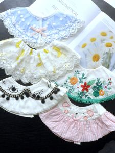 High-End Korean Style Embroidered Lace Baby Bibs Decorative Fake Collar Pure Cotton Saliva Towels Princess Stitching Aprons