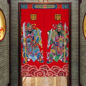 Chinese Style Door-God Door Curtain and Partition Curtain Kitchen Dining Restaurant Kitchen Dedicated Cloth Curtain Bathroom Half Curtain Shop Commercial Use