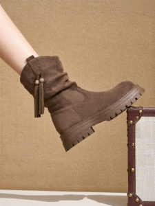 Josiny | Mela Brown Short Women Boots Autumn Winter Versatile Western Thick Heel