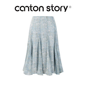 Cantonstory | Floral High Waist A-Line Midi Skirt