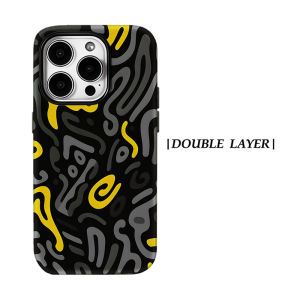 Potdemiel | Aurea Case Matte Bumper For Magsafe Case For iPhone 17 16 15 14 Plus 13 Pro Max Shockproof Hard PC Black Yellow Graffiti Cover