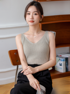 MiiOW | Áo len dệt kim màu xám không tay cổ chữ V cho nữ Áo vest mùa hè Áo sơ mi mùa hè Áo vest không tay cho nữ