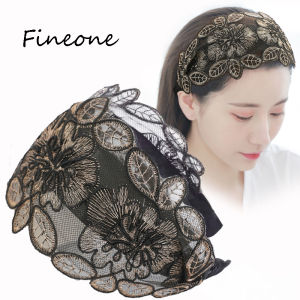 ที่คาดผมผู้หญิงแบบกว้างผ้าโพกศีรษะลูกไม้สีทึบยืดหยุ่นสำหรับยางรัดผมคาดศีรษะสำหรับผู้หญิงหญิงสาว