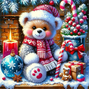 HUACAN Diamond Mosaic Bear Christmas Gift Full Drill Square Round Handmade Diamond Art Painting Winter Snow Home Wall Artwork
