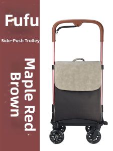 Aluminum Alloy Folding Shopping Cart with Brake for Elderly People Small Trolley with Retractable Handle for Groceries And Shopping