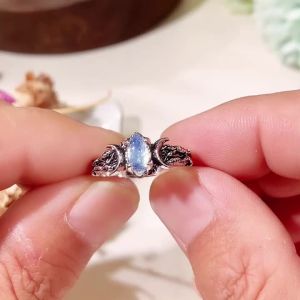 Huitan Vintage Giả Đá Mặt Trăng Tròn Nhẫn Nữ Tinh Tế Phong Cách Bohemian Hợp Kim Kẽm Ngón Tay Phụ Kiện Cho Trang Sức Dự Tiệc