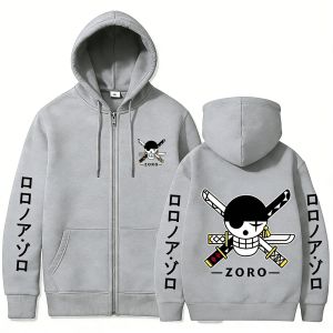 Bandai | One Piece Zoro Roronoa Anime Hoodie Zip Up Men Women Cotton Pullover Skull Graphic Print Streetwear Oversized Casual Tops 2026