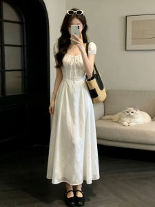 LIRUSHAN | French Style White Waist-defining Slimming Long Dress