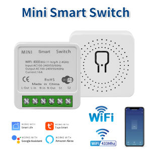 20A 16A Tuya WiFi Mini Smart Switch Module 2-Way Control 433MHz Works with Smart Life App Alexa Google Assistant Voice Control