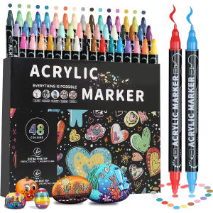 Dual Tip Acrylic Paint Pens Set - 12/24/36/48 Colors for Wood Canvas Stone Rock Painting Glass Ceramic DIY Crafts Markers