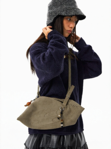 Crying Center | Suede Small Dumpling Shoulder Bag with Beaded Charm