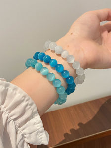 Handmade Elastic Natural Cats Eye Stone Bracelet Luxury Minimalist Stackable Wristband Choker Valentines Day Gift for Him Her