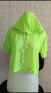 DL Crop Mesh HOODIE TOPI Atasan Kaos Jaring Outwear Pakaian Olahraga Wanita Berpori Sport